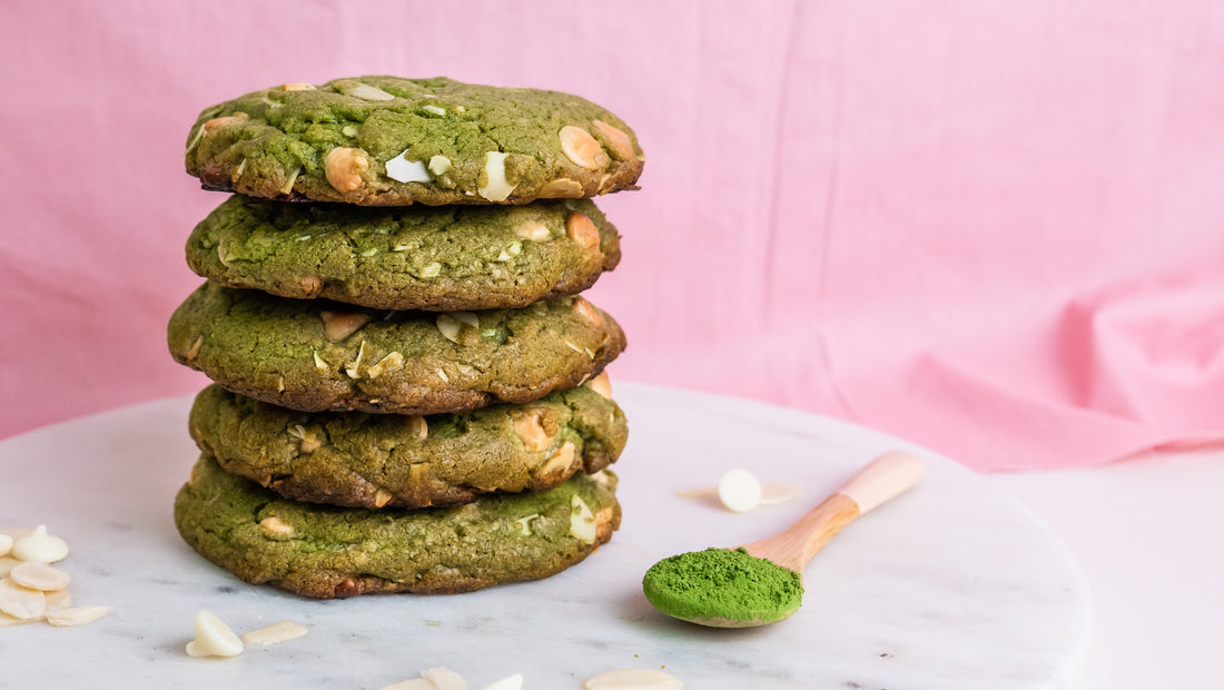 Matcha Cookies with White Chocolate and Almonds
