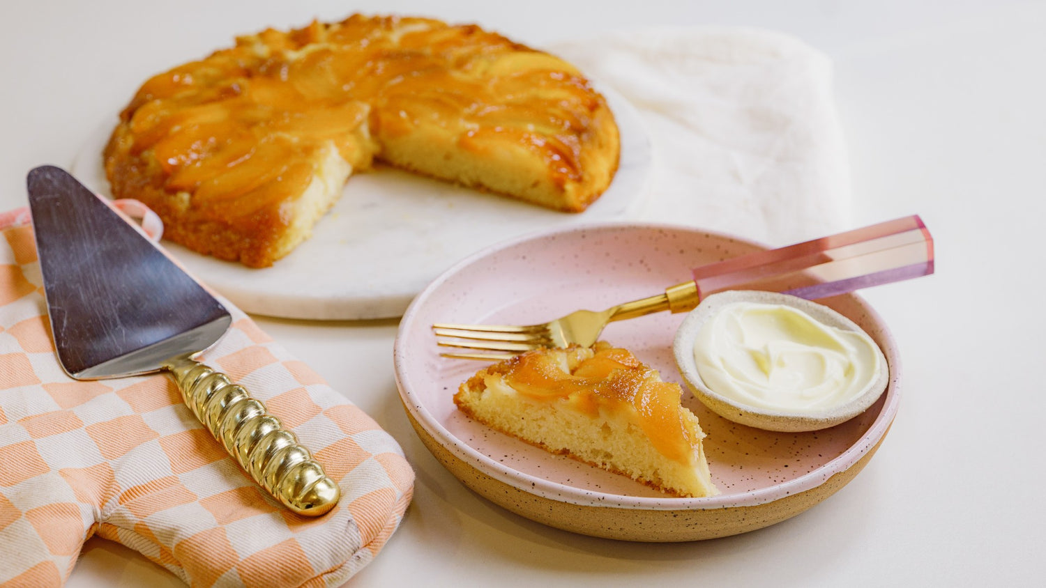 Upside Down Peach & Bourbon Skillet Cake